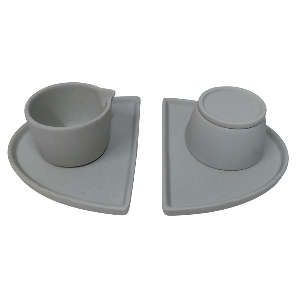 HTF 5 pc Crate and Barrel Matte Gray Split Platter Plate Set, Bowl, Lid Creamer